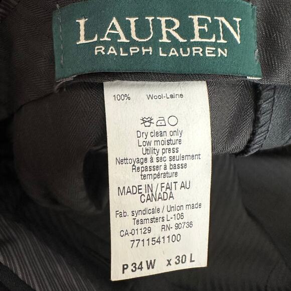 Lauren Ralph Lauren Eagan Wool Suit Flat Front Trouser Black 34x30 - Picture 3 of 8